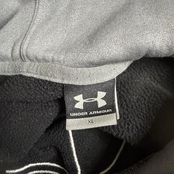 Under Armour Hoodie Sweatshirt Logo Pullover Mens Black Gray XL - Picture 5 of 7